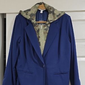 Blue Camouflage Hooded Women's Blazer
